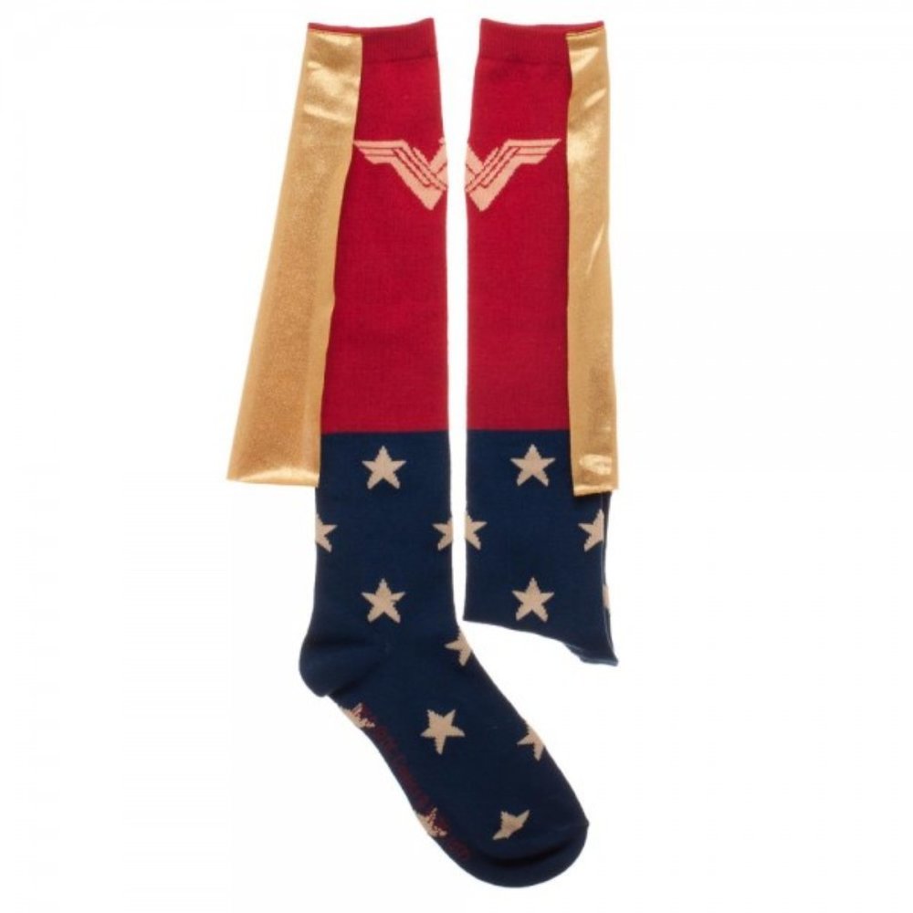 Wonder Woman Knee High Socks w/ Shiny Gold Cape - Picture 2 of 2